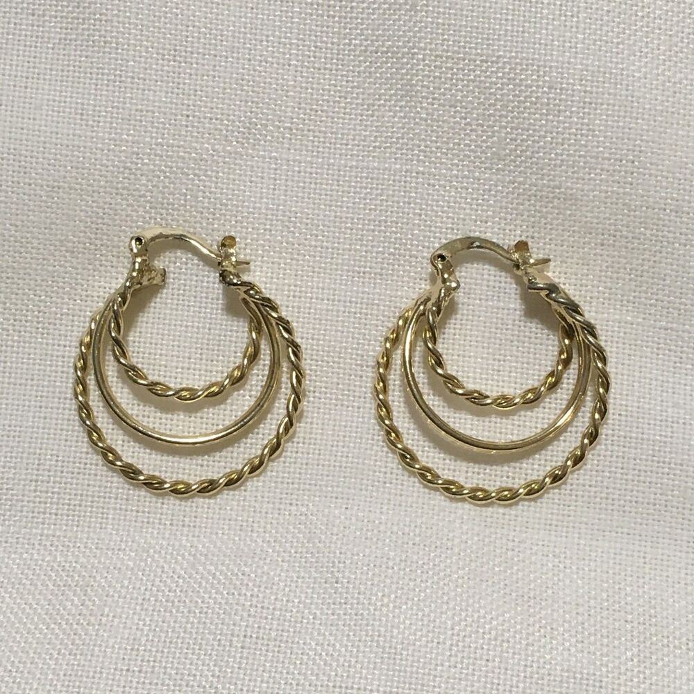 Hoop Earrings Gold Tone Rope Hoops Lever Back Clasp